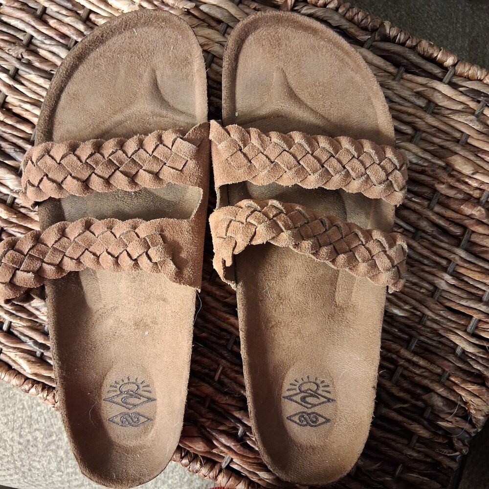 Malaga Ripcurl Women's Size 8 Sandal Brown Leather Weaved Slide Mule Thong